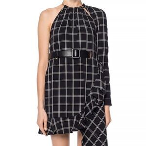 NWT Self-Portrait Navy Blue Check Asymmetrical Short Dress 4